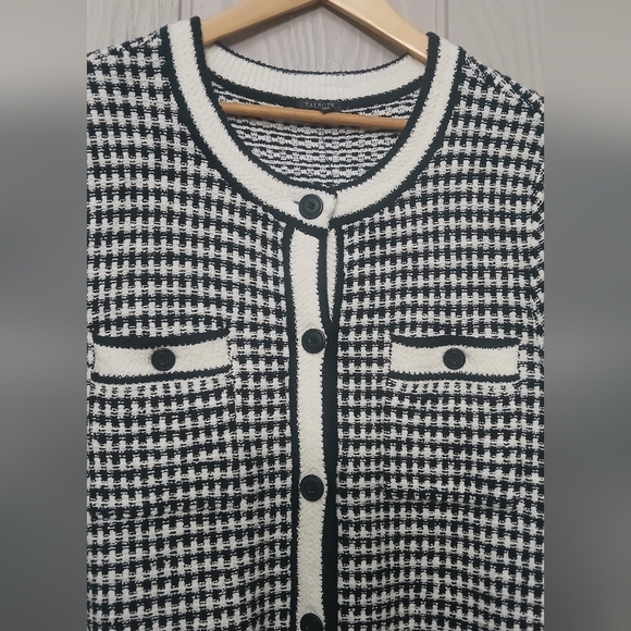 Talbots Short Sleeve Cardigan Check Jacquard Button Down Size 2X - Picture 3 of 8